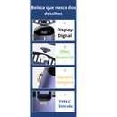 Mini Ventilador Portátil Dobrável de Pescoço – 5 Velocidades, USB Recarregável, Suporte para Celular e Tela Display (1800mAh)