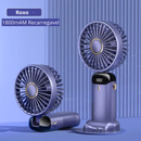 Mini Ventilador Portátil Dobrável de Pescoço – 5 Velocidades, USB Recarregável, Suporte para Celular e Tela Display (1800mAh)