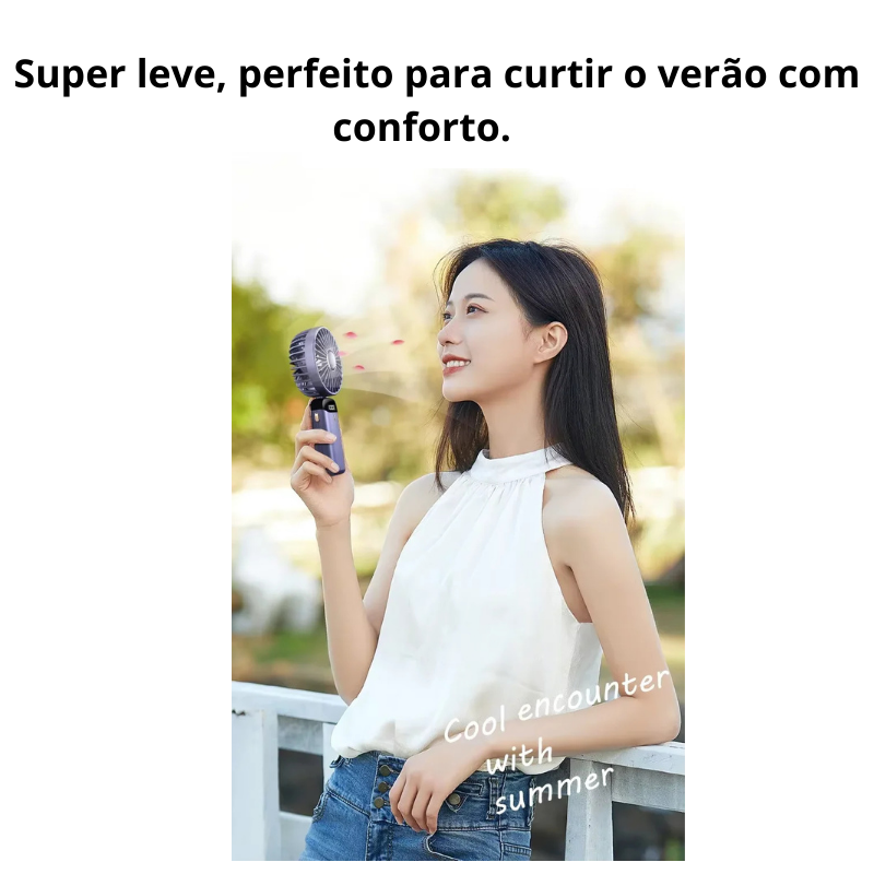 Mini Ventilador Portátil Dobrável de Pescoço – 5 Velocidades, USB Recarregável, Suporte para Celular e Tela Display (1800mAh)